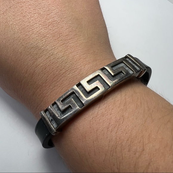 Men's Sterling Silver Rubber Bracelet 7.25" - Picture 7 of 11